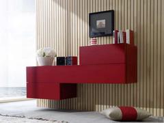 Oregon wall mounted drawer layout in Sour Cherry high gloss lacquer