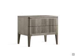 Nightstand Haruko with high feet made of solid wood with grooved fronts