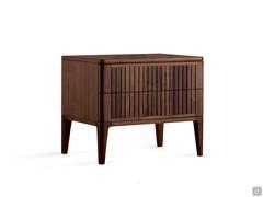 Nightstand Haruko in natural walnut with fluted fronts and high feet