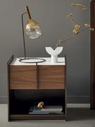 Nightstand Aureo with Calacatta ceramic top, metal handle and canaletto walnut fronts