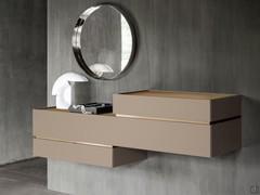 Raiki Plus modular drawers for the bedroom in the wall-moutned version - fronts and structure in ombra matt lacquer, top in bronze metallic lacquer