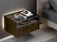 Columbus bed-side table - model with open compartment, ceramic top and upper glass top