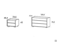 Lounge schemes and measurements of the bedside tables and dresser