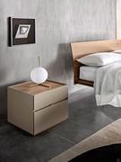 Raiki linear design set - 2-drawer nightstand with shadow matte lacquered fronts and structure, contrasting top and plinth in Canaletto walnut veneer