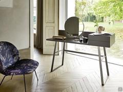 Pennsylvania modern vanity table with adjustable mirror in Mink matt lacquer with Brown metal details