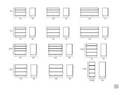 Dresser with 3 or 4 drawers with recess grip - Schemes and measurements of the different models available