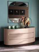 3-drawer dresser Mirto by Cantori in new sand lacquered wood, bronze mirror top, bronze metal base