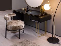 Brighton vanity unit matched with Bonbon pouf, Half Moon mirror, and Ophelia floor lamp