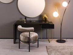 Brighton vanity unit matched with Bonbon pouf, Half Moon mirror, and Ophelia floor lamp