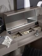 Details of the makeup station with a mirror, LED lights and jewellery tray with a leather bottom