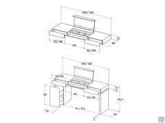 Drawings and measurements of the Nebula vanity in the suspended and floor-standing versions