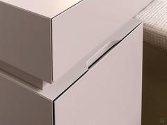 Details of the drawers of the Nebula vanity, with 45° processing and an upper groove for opening