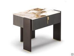 Wooden bedside table with a ceramic top and brass handles Julian by Cattelan