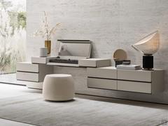 Suspended composition with large drawers and matching make-up console. Elegant modern and sophisticated make-up station