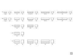 Mason modular storage units with grooves - Schematics and dimensions of available elements