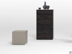 Nightstand FortyFive cm 42 in pumice matte lacquer and weekly table FortyFive wood veneer elm lava