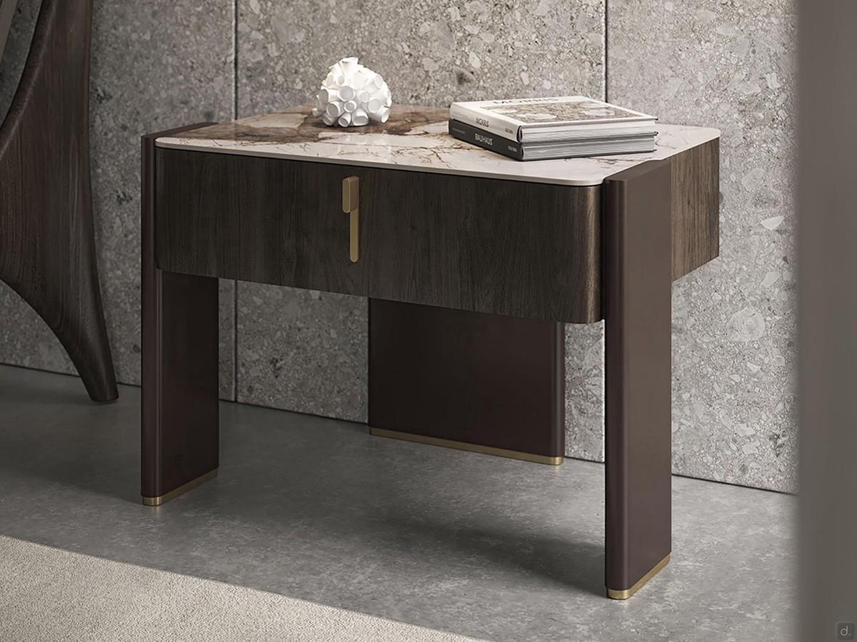 Wooden bedside table with brass handles Julian by Cattelan, with a practical drawer