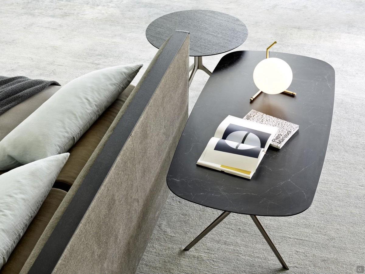 Coffee table used as a bedside table with ceramic top Indianapolis in round and rectangular versions with rotodnate shapes