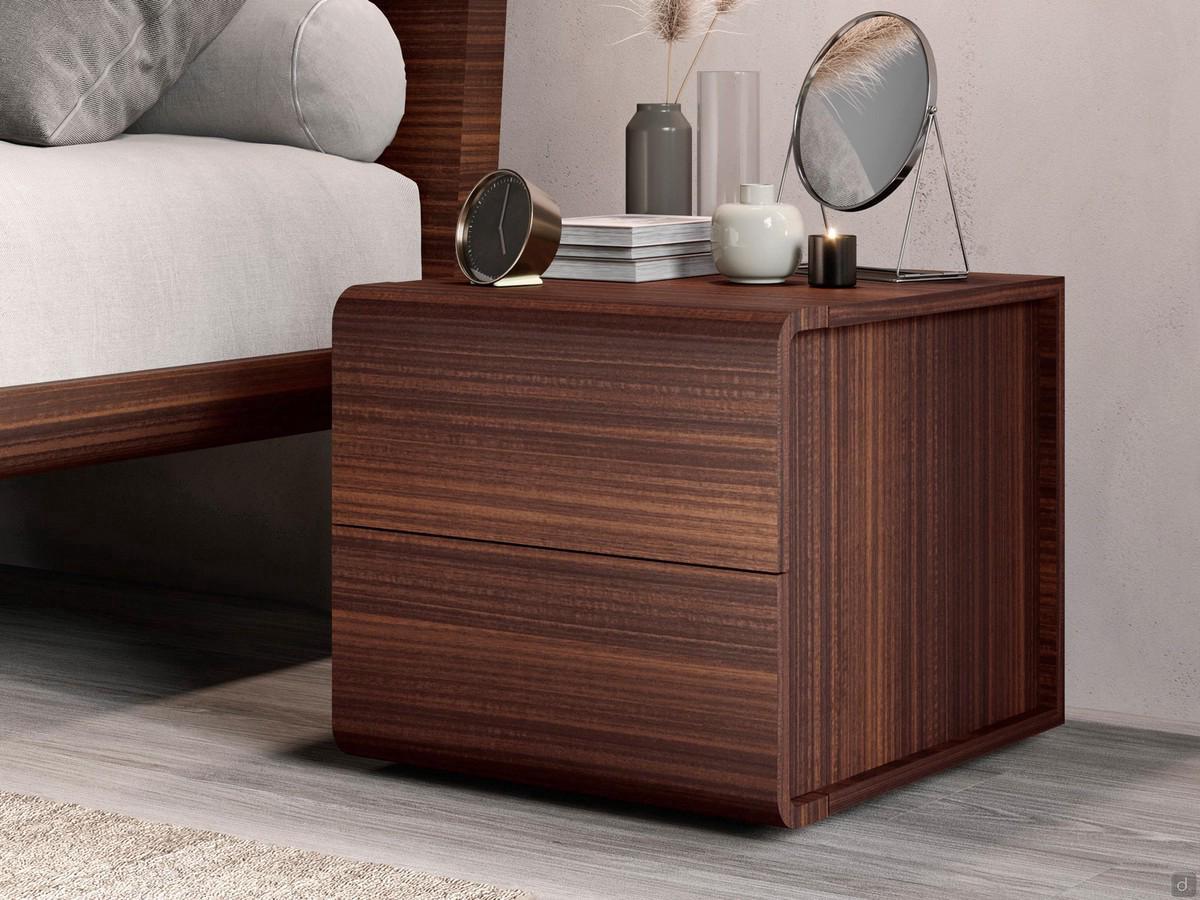 Night group bedside table with curved profiles Flight wood veneer eucalyptus