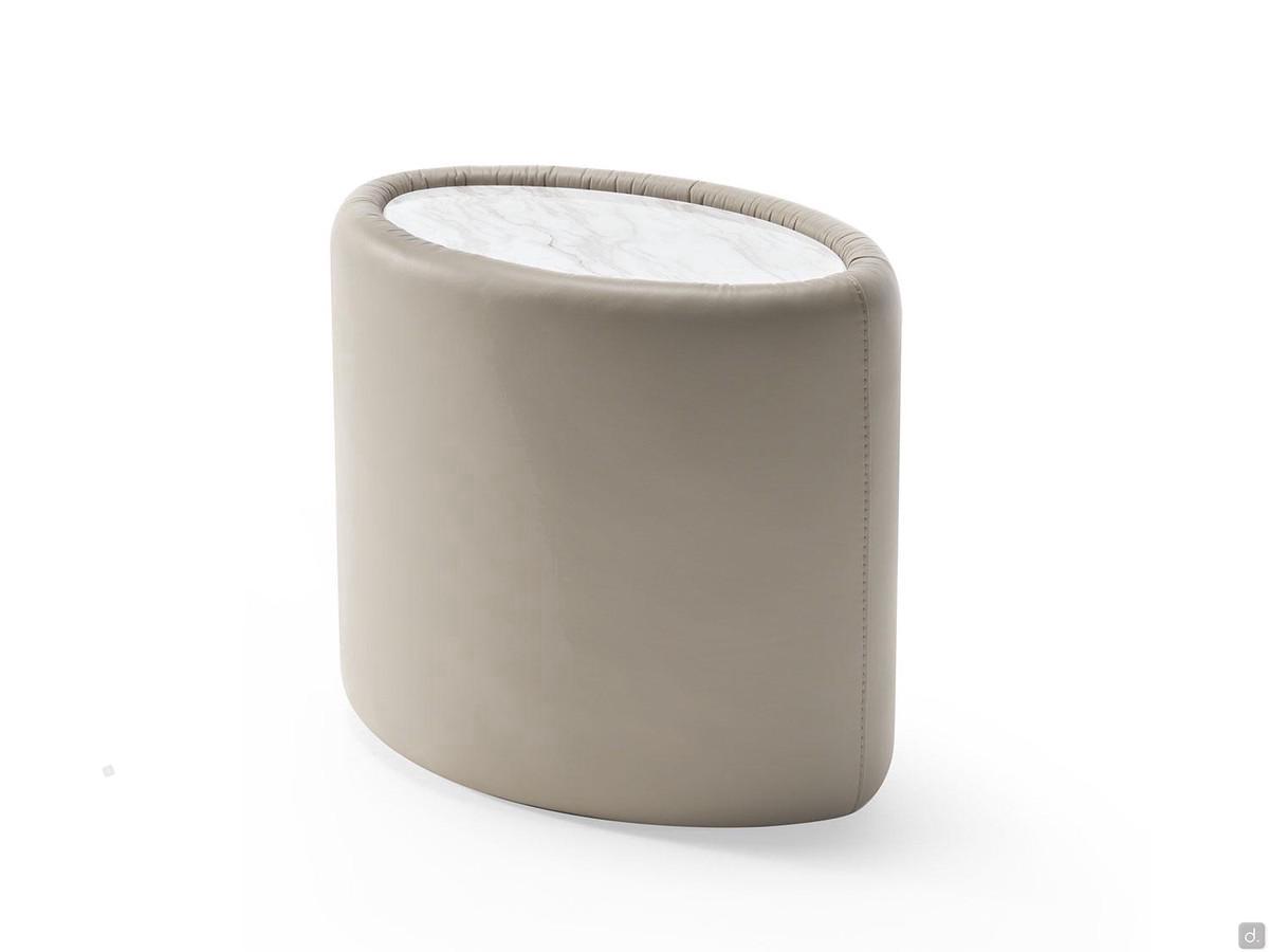 Upholstered oval bedside table with marble top Diaspro