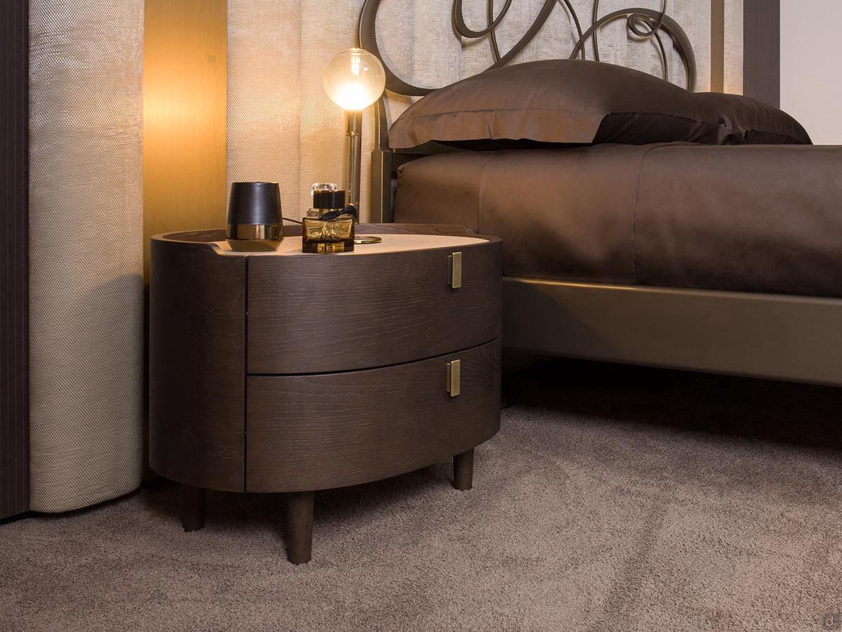 Oval wooden nightstand with drawers Aries, available in different wood veneer finishes