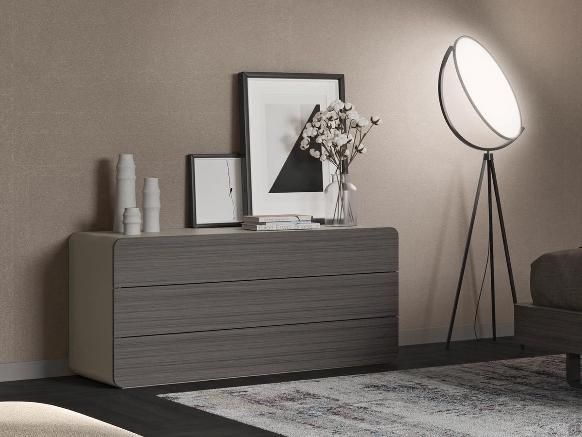 Night storage units with curved corners Icarus, shown here is the 133 cm 3-drawer dresser