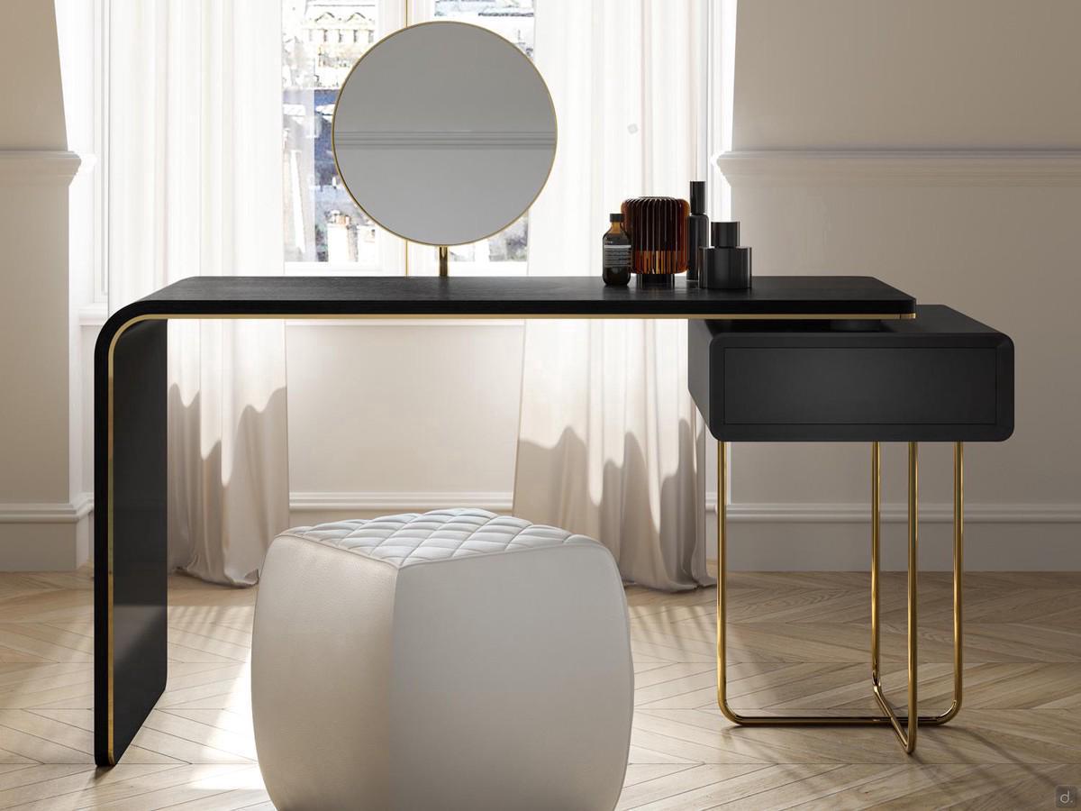 Brighton is a black and gold designer vanity unit with contrast of materials between Black Ash wood and Gold painted metal