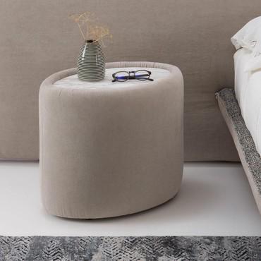 Diaspro upholstered oval bedside table with marble top