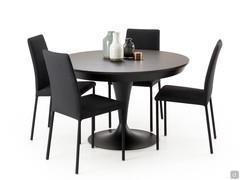 Elio extending round table with central base in matt black painted metal