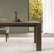 Detail of the perfect fit between legs and table top with honeycomb wood top Calepio. Grey lived oak wood top and legs.