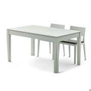 Pares table in open pore white matt lacquered finish with triangular legs