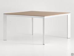 Profile square extending table with Cleaf laminate top and white painted metal frame