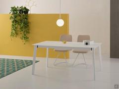 Basil extending dining table with glass top and metal structure, closed version