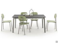 Basil extending dining table with top and leaves in Cleaf Grey Marble laminate and legs in Silver Grey painted metal