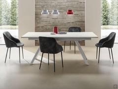 Ludwig fixed rectangular table with white painted metal base and white stone-effect HPL top