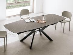 Musser table with Light Pulpis HPL top with beautiful light veining and dark contrasts