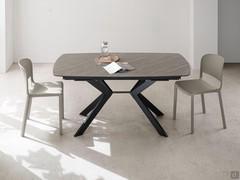 Shaped table 160 cm extendable up to 240 cm with Light Pulpis HPL top