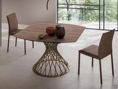 Extendable 120 cm square table with Walnut wood-effect HPL top and bronze tubular metal base