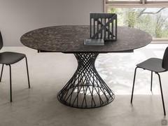 Amos round extending table, with central open leaf extension