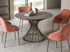 Amos extensible round table, 120 cm in diameter and top in Kaspio Gold finish (HPL)