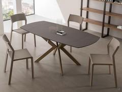 Extending table 120x90 Vinci cm with Pietra Tobacco layered HPL top and bronze metal base