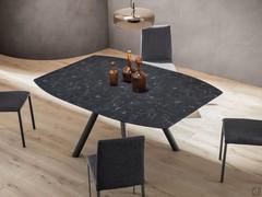 Arthur square extending table with central extension, with top in stratified HPL Nero Impero finish