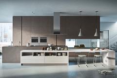 Modern kitchen without cabinets Six 17 with cooking island and sink and ecoresin columns