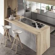 Double-sided hpl oak peninsula with steel sink-hob monoblock