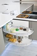 Corner pantry with rotating pull-out shelves