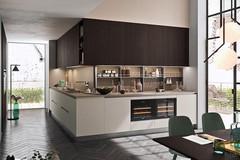 Bespoke corner kitchen Six 12 with built-in under-top wine racks, chrome steel shelves and integrated led under-shelf lighting