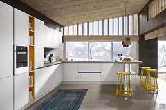 Matte white kitchen without handles Six 10 complete with appliances and snack peninsula