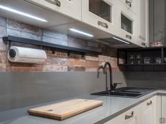 Quartz resin top and matching counter.