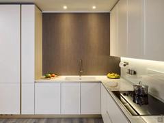 Eleven white and gold modern kitchen with wooden backrest