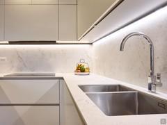 Detail of worktop with stainless steel sink